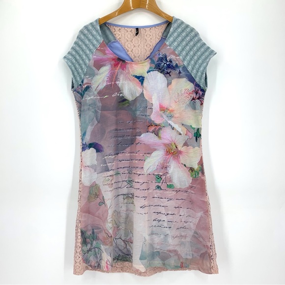 smash! Pink and Blue Mixed Patterns and Textures Short Sleeved Dress, XL - Picture 13 of 16